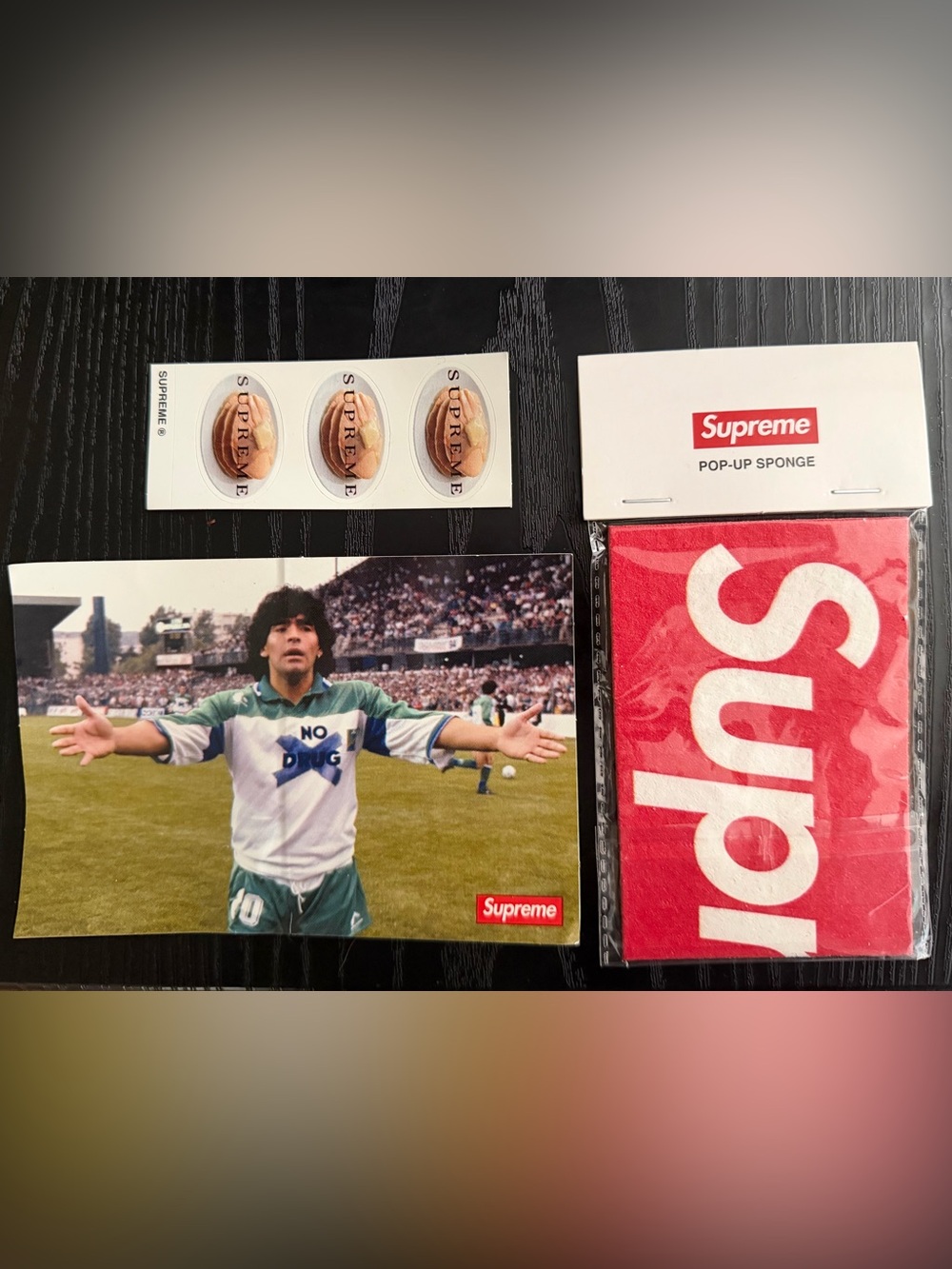 Supreme Red Pop-Up Sponge & Pancake Stickers w/ FREE Maradona sticker